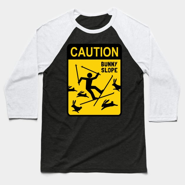 Ski Warning Sign | CAUTION: Bunny Slope Baseball T-Shirt by Coffee Squirrel